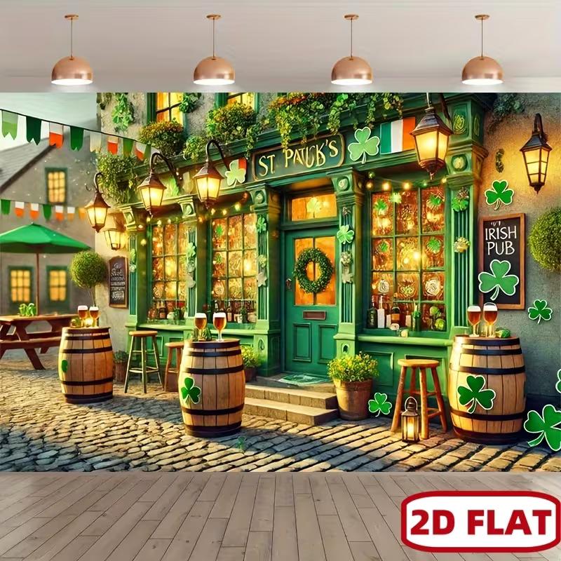 

2D Vintage Irish Pub Street Backdrop for St. Patrick s Day Live & Party 47.2x31.5inch/120*80cm