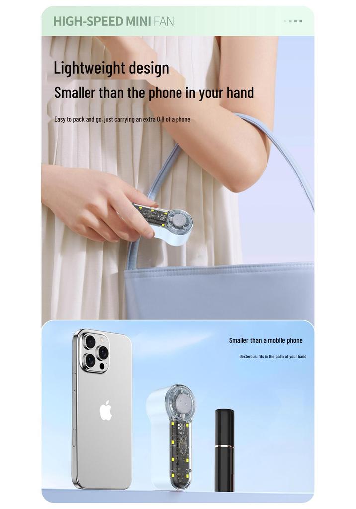 T76 Turbo Handheld Fan: USB Rechargeable, 199 Speeds, Portable Cooling with Ice Pack