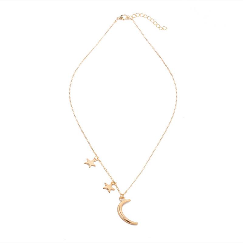 Romantic couple necklace fashion jewelry women, metal moon star combination necklace