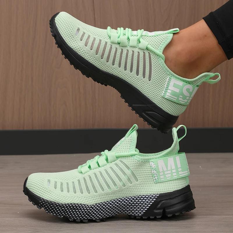 New Women'S Sneakers Shock Absorbing Mesh Breathable Lace Hiking Shoes Comfortable Lightweight Flat Bottom Women'S Casual Shoes