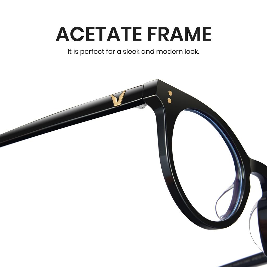 Cyxus Modische Runde Acetatrahmen-Brille mit Blaulicht-UV und einer Schlankmachenden Unisex-Blockierung, Schutz, Effekt, (8326T01, Schwarz)