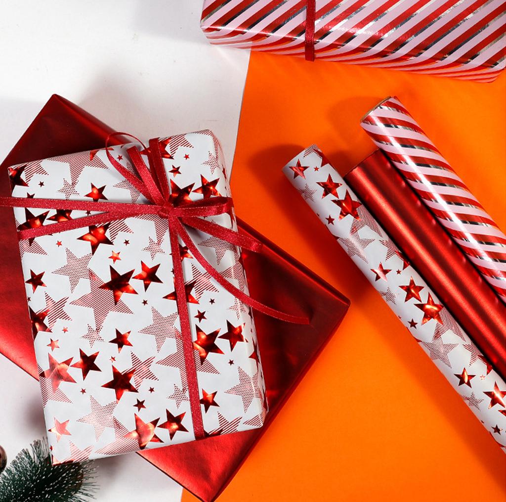43x300cm Christmas Gift Wrapping Paper Red Star Bouquet Packaging Paper Christmas Valentines Birthday Gifts Decoration Paper