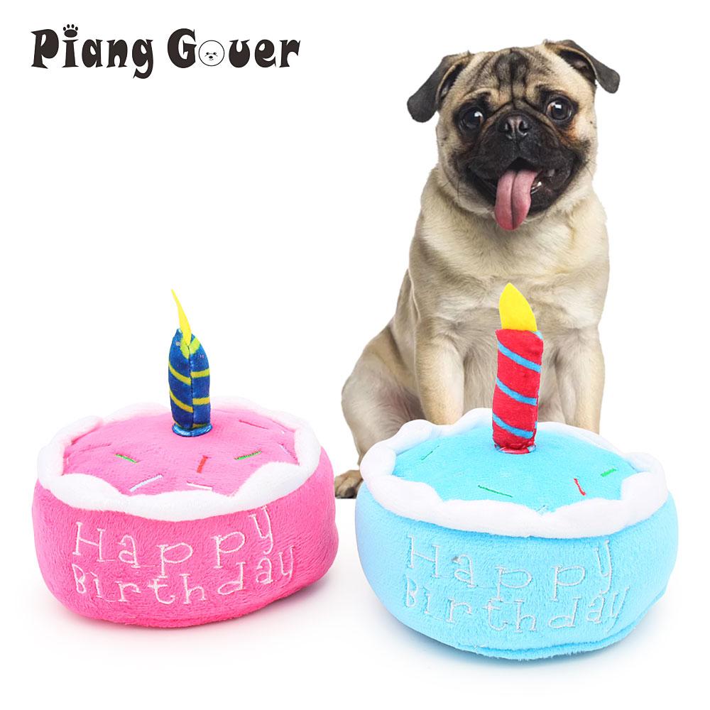 Party Candle Small Cake Dog Toy Pink Blue Soft Plush Birthday Cake Chew Pet Toy