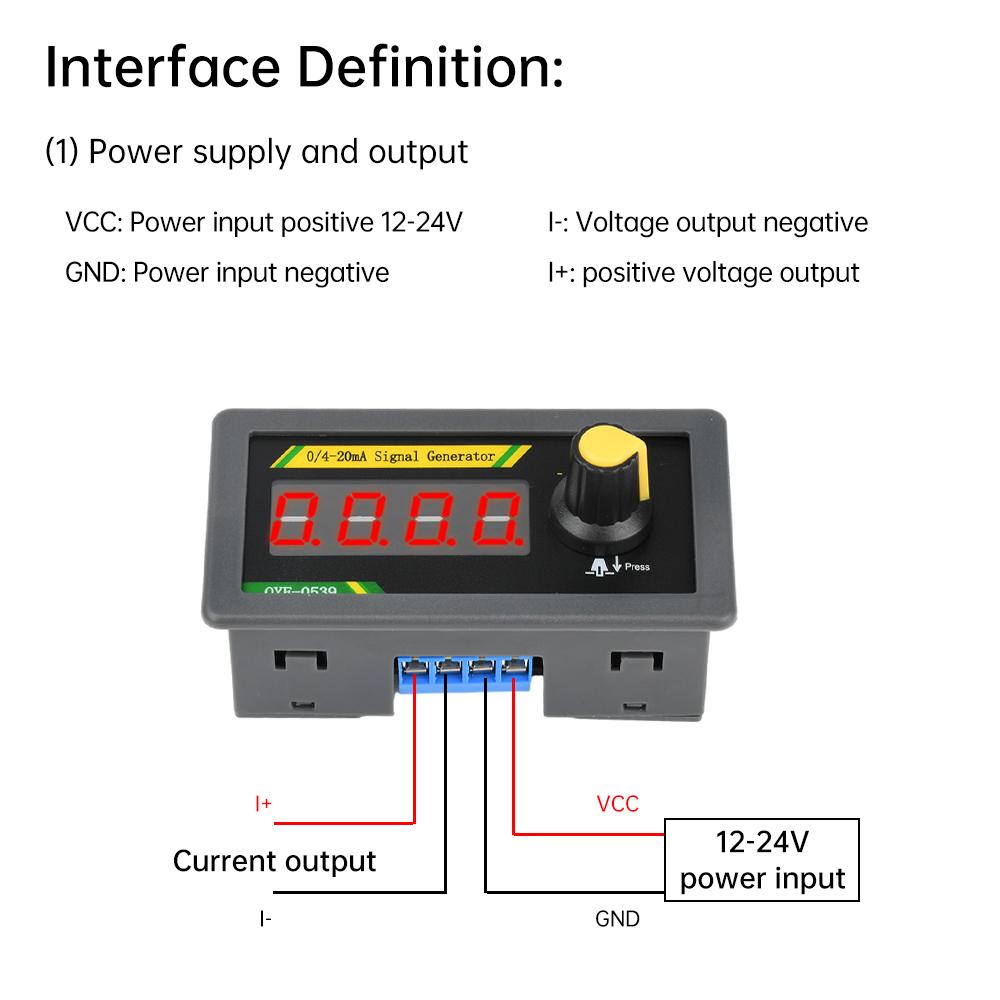 4‑20mA/0-20mA Current Voltage Signal Generator Four-Digit Adjustable Current Analog Simulator Sensor PLC Debugging DC12-24V