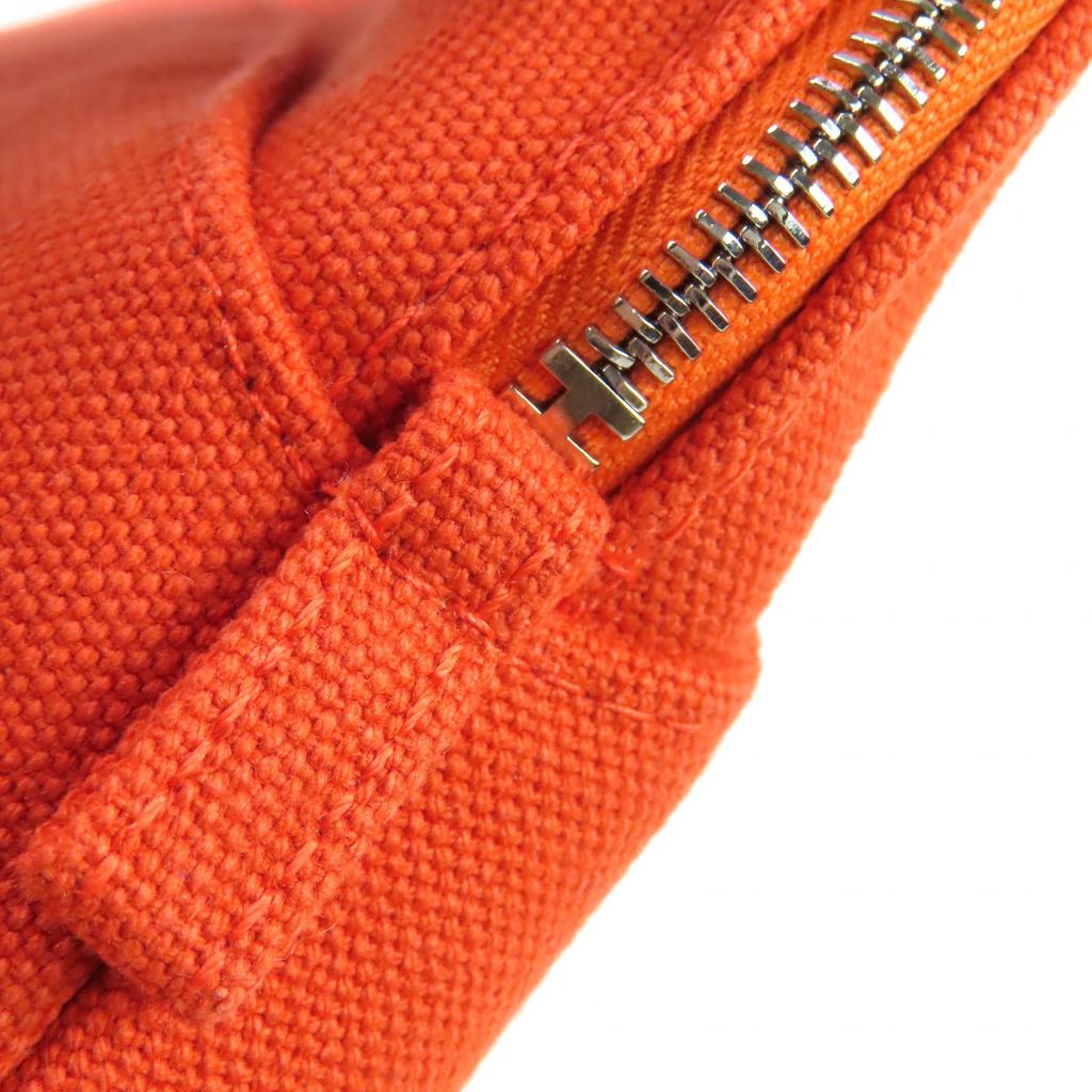 Pristine HERMES Bored pouch MM H logo embroidered leather canvas cosmetic pouch Orange Used