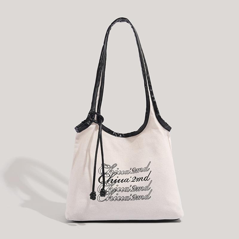 Горячая распродажа Chio2nd Сумка-тоут с рукописной памятью для женщин Летняя большая вместимость Повседневный ленивый стиль Одноплечевая холщовая сумка бежевый