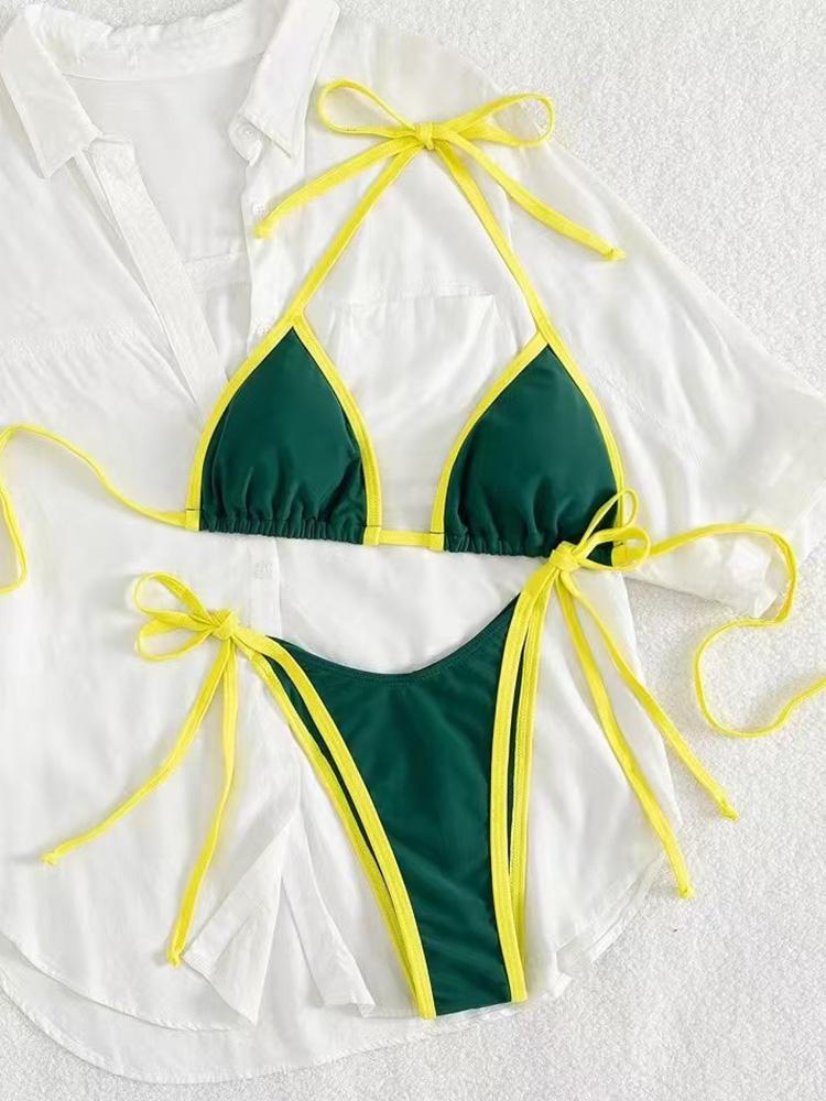 Bikini Sexy con Lacci Colore a Contrasto Set Costume da Bagno da Donna Diviso Bikini da Spiaggia 2026 Nuovo Bikini Senza Schiena per Tutte le Stagioni Set 2 Pezzi