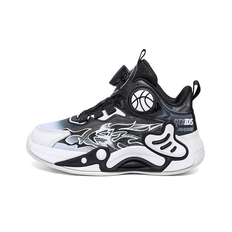 Children's basketball shoes 2025 autumn and winter velvet boys' sports shoes non-slip middle and older boys' running shoes rotating buckle
