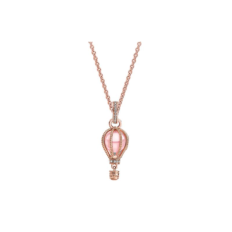 Pandora Pink hot air balloon suit, glass synthetic cubic zirconia necklace, women s model ZT1267 розовый