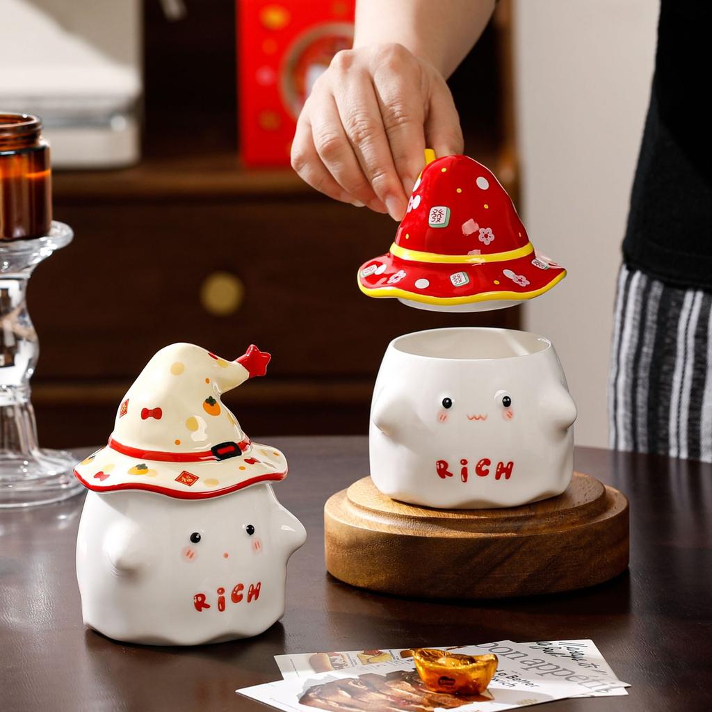 Fubao Cartoon Mug Opening Souvenir with Lid Ceramic Cup High Precision Festive Water Cup Household Set