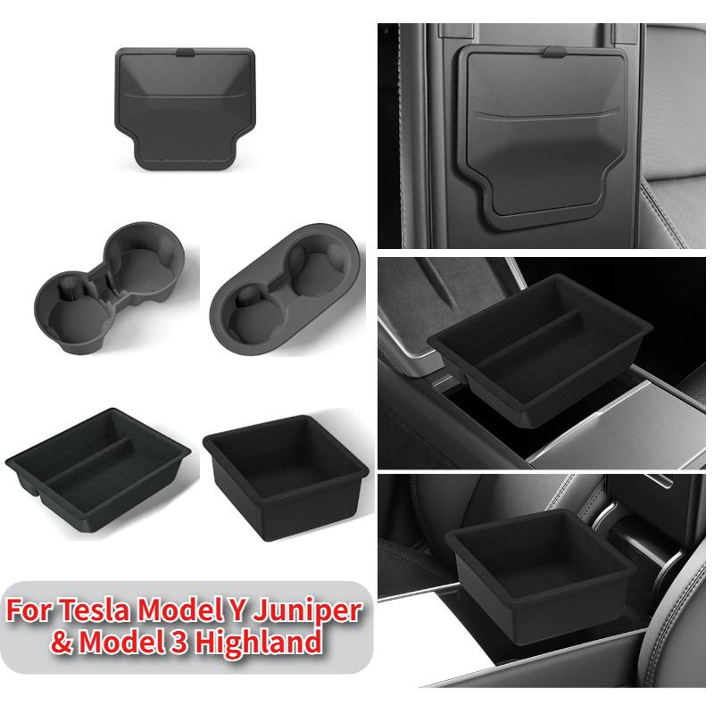 For Tesla Model Y Juniper 2025 Center Console Storage Organizer Box Tray Armrest Hidden Box Cup Holder New Model 3 Highland 2024