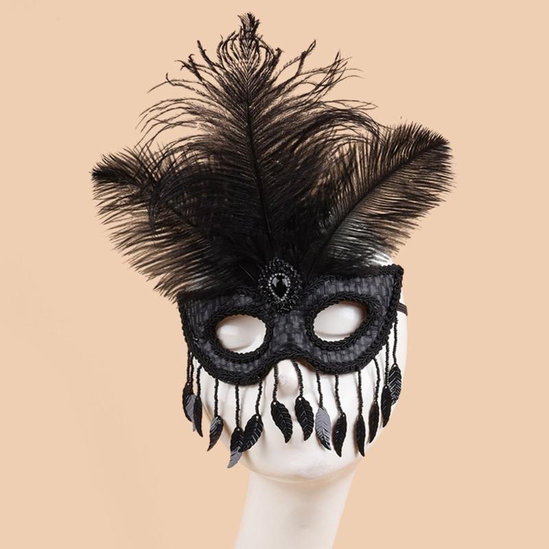 Contemporary Feather Embellished Plastic Eye Cover Lightweight Costume Ball Mask For Festive Event for Women Girls