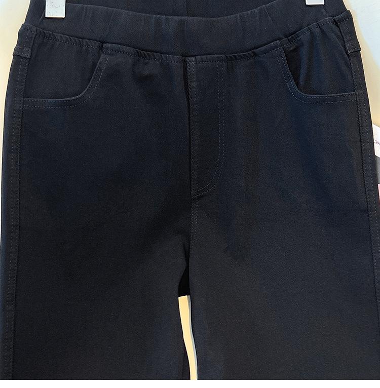 Autumn Black Slim Fit Cropped Women's Plus Size Elastic Waist Trousers - Slimming Casual Pants