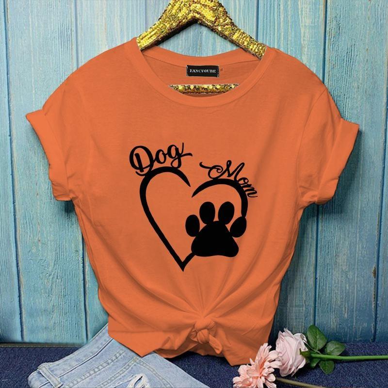 

Женская футболка с новым модным принтом в виде сердца и надписью «Мама собаки», милая футболка с коротким рукавом и принтом собачьей лапы, футболка для любителей собак, топы 4XL