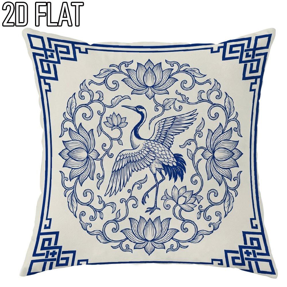 1/4 stuks Chinoiserie Blauw en Wit Reiger & Wilg Decoratief Sierkussenhoes Huisboerderij Buiten Decoratie Kussenhoes 50x50cm