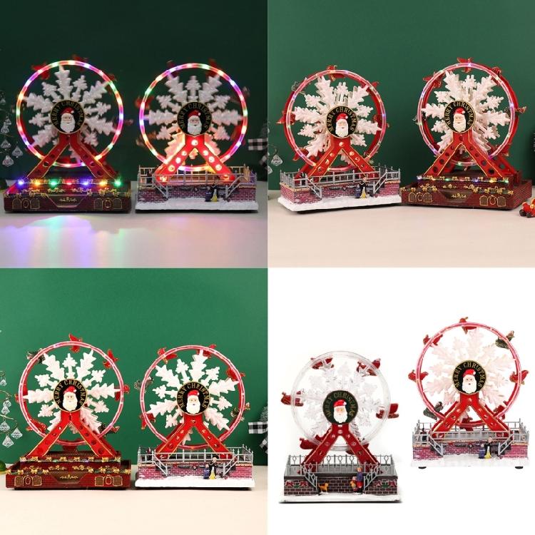 Rotating Christmas Ferris Wheel with LED Lights Musical Holiday Desktop Ornament Tabletop Decoration for Home Office