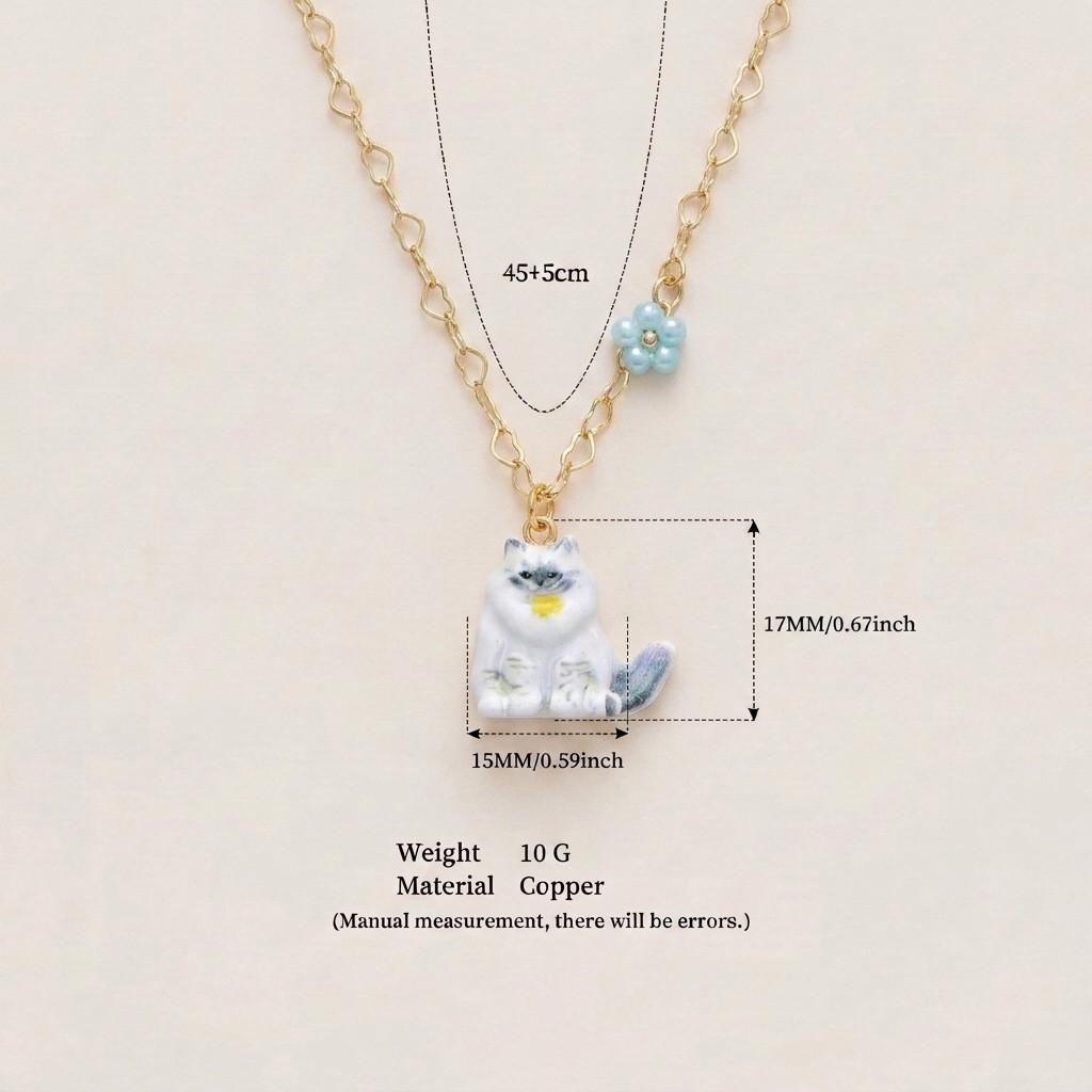 Animal Series Cat Pendant Necklace With Oil Drip Finish For Women Fashion Jewelry синий