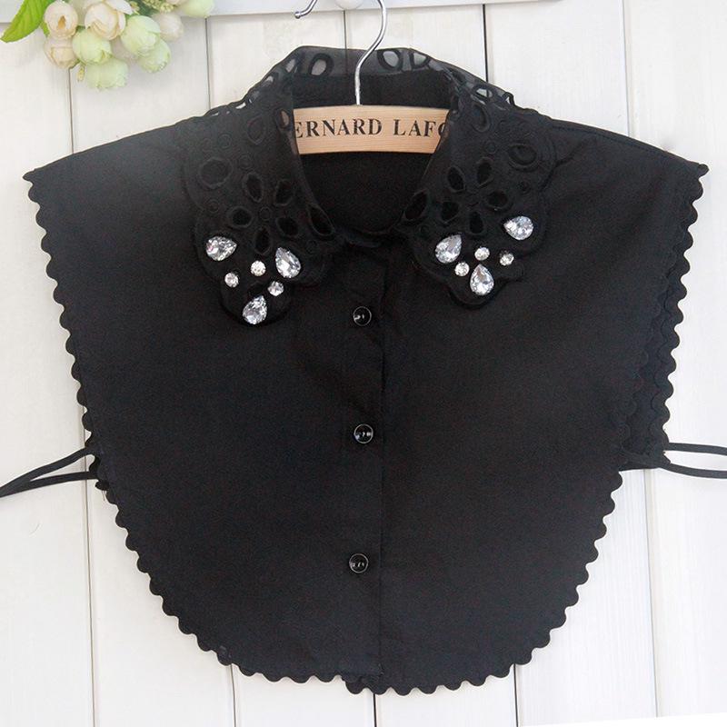 Women s Korean Style Cotton Lace Beaded False Collar Shirt with Hollow Organza - Autumn/Winter Versatile Collar