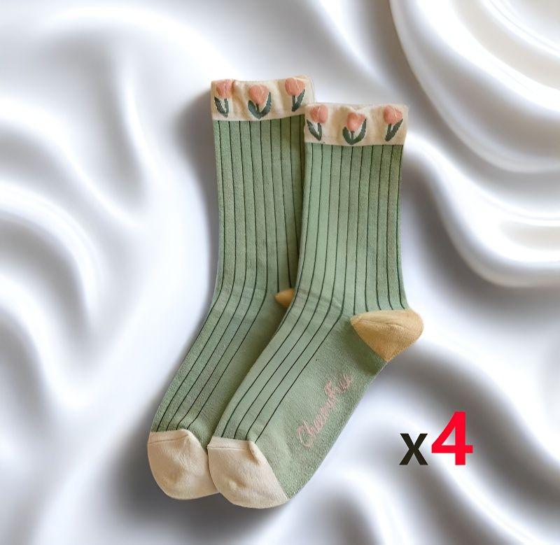 4 Pairs 3D Textured Ankle Socks Set, Floral Embossed Cottagecore Socks for Women, Fashion Casual Low Cut Socks, Women Socks