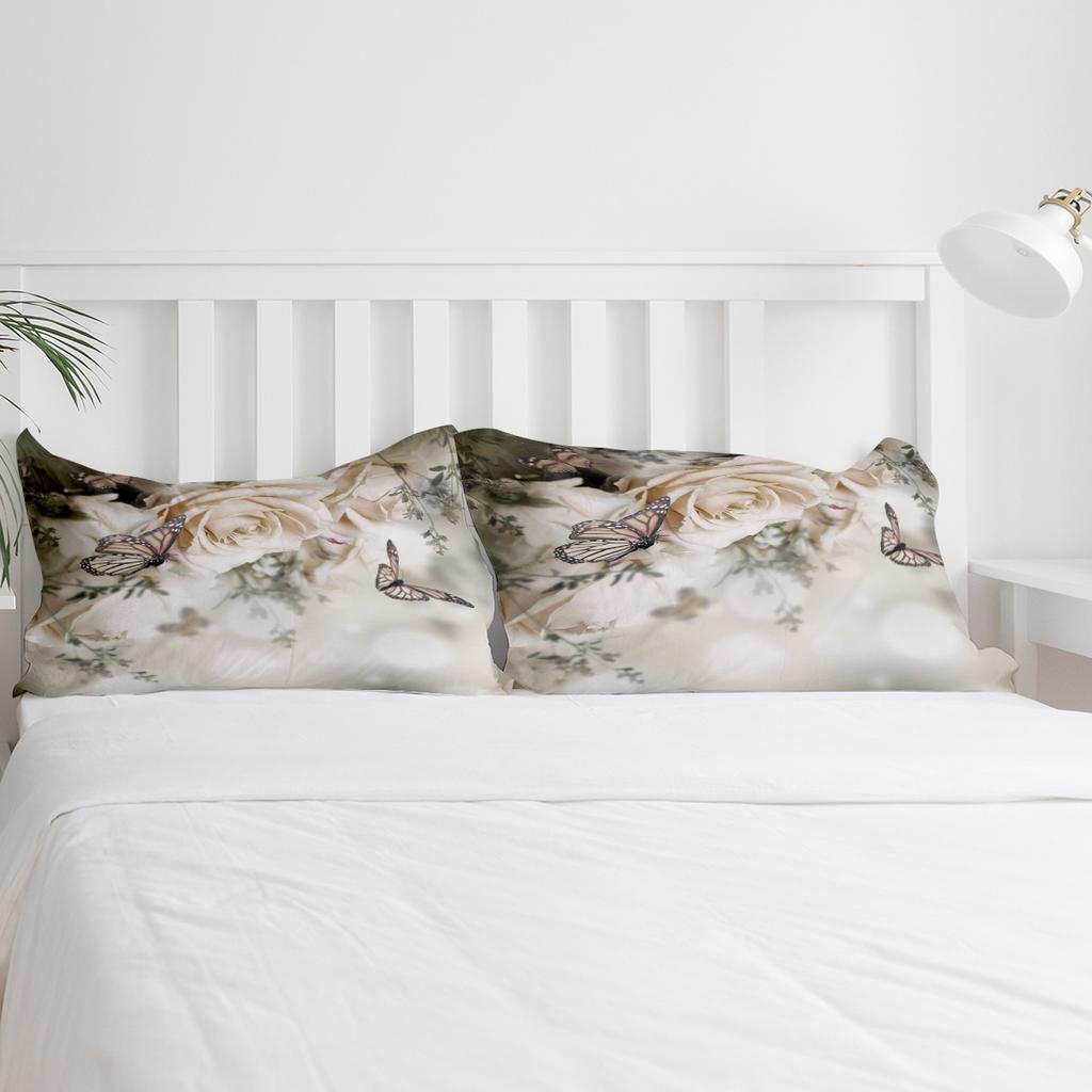 Plant Dream Rose Flower Butterfly Bedding Set 3pcs Duvet Cover Pillowcase Kids Adult Quilt Cover Double Bed Set Home Textile