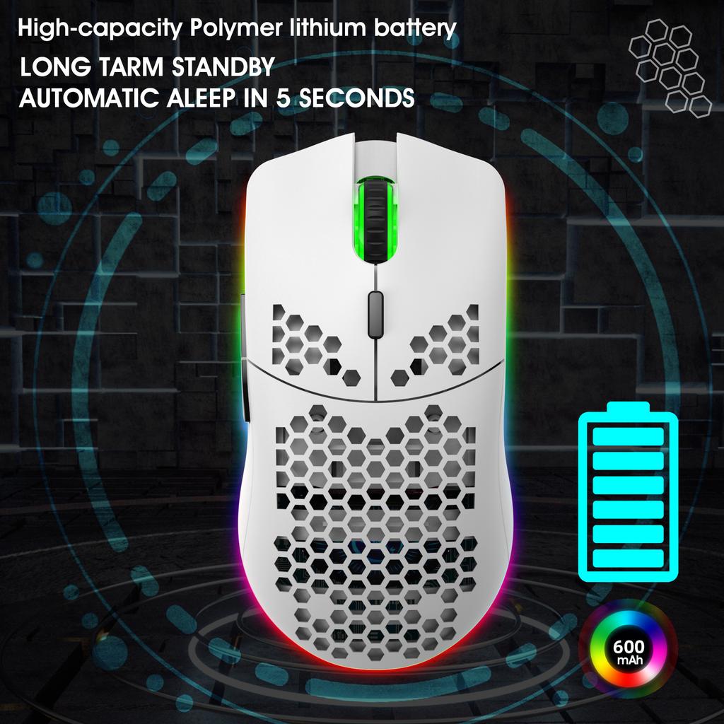 T66 Loch-Maus 2,4G Drahtlose MAUS Leichtes Design Wabenförmiges RGB-Licht 6-Tasten-Maus