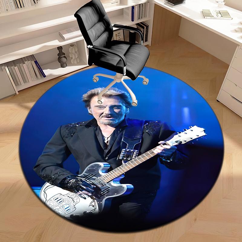 1pc Rock star Johnny Hallyday Round carpet Painted Printed circular carpet, home door mat, outdoor travel protection carpet