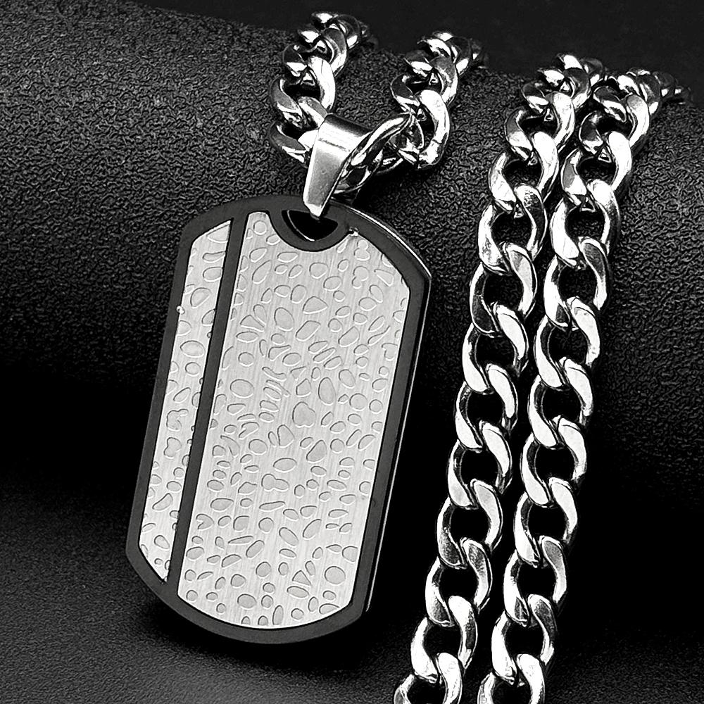 Hip Hop Stainless Steel Two-Tone Geometric Pattern Dog Tag Pendant Necklace for Men Silver Color Male Punk Chain Jewelry Gift