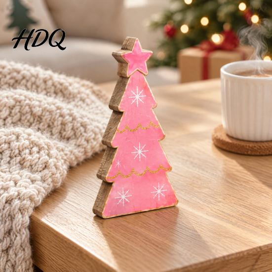 Holiday Party Centerpieces Pink Christmas Tree Wooden Figurine Snowflake Polka Dot Tabletop Decor Romantic Decorations Festive Home Ornament