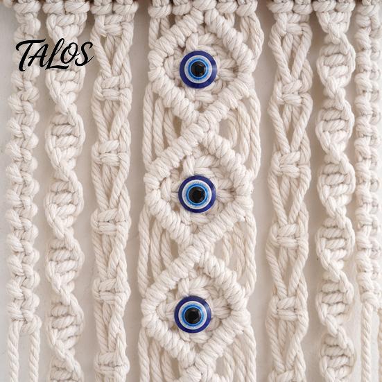 Boho Evil Eye Tapestry, Cotton Rope Braided Tapestry, Wall Hanging Turkish Blue Eye Tapestry for Living Room Bedroom Nursery Home Decoration