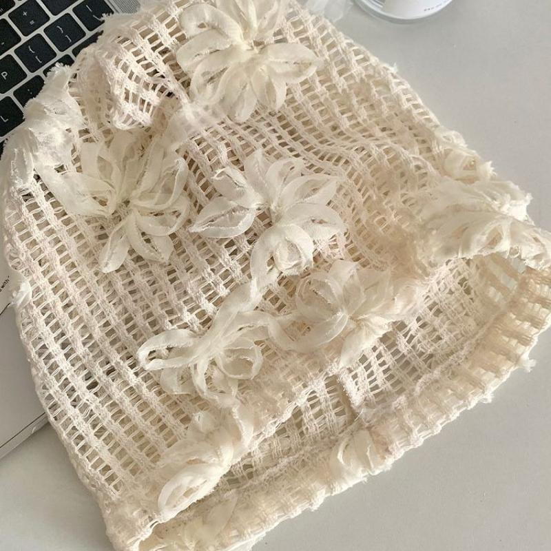 Women's Spring Summer Flower Hollowed Out Pile Cap Thin Breathable Big Head Circumference Toe Cap Korean Version Face Enhancing Small Cold Hat