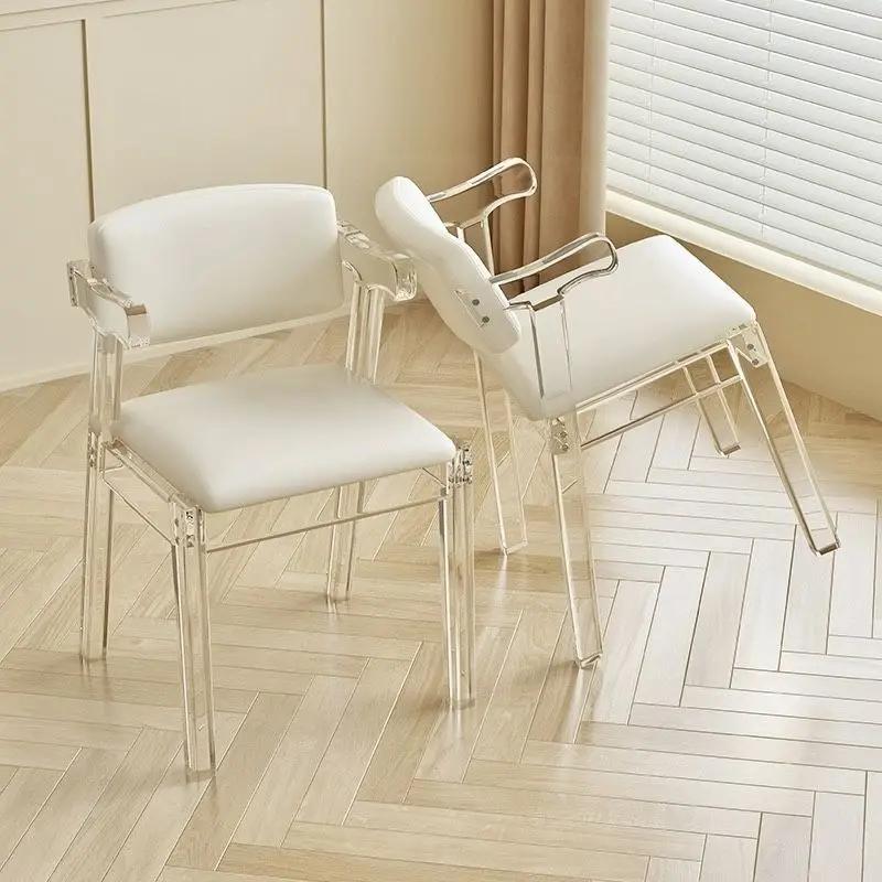 Transparent chair, crystal acrylic, modern light luxury backrest, internet famous makeup, simple Nordic white home dining chair