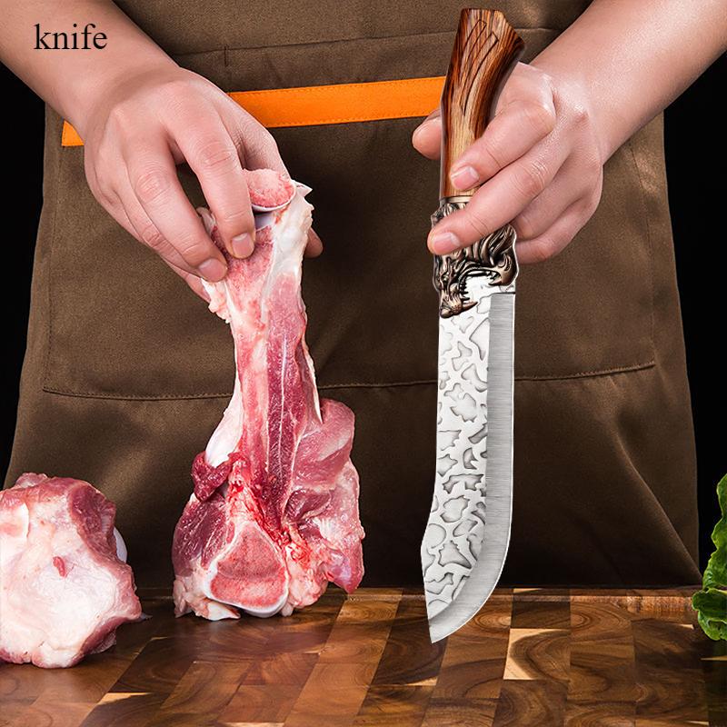 5pcs Hammer Tap Knife Set Household Kitchen Knife Stainless Steel Slicer Boning Knife Sharp Slaughter Knife with Fish Scissors