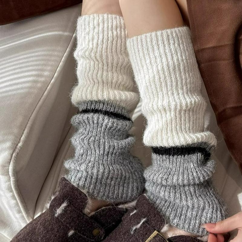 American Multicolor Knitted Leg Warmers Winter Warm Thickened Socks Fashion Harajuku Cashmere Hosiery Women Leg Covers Stockings