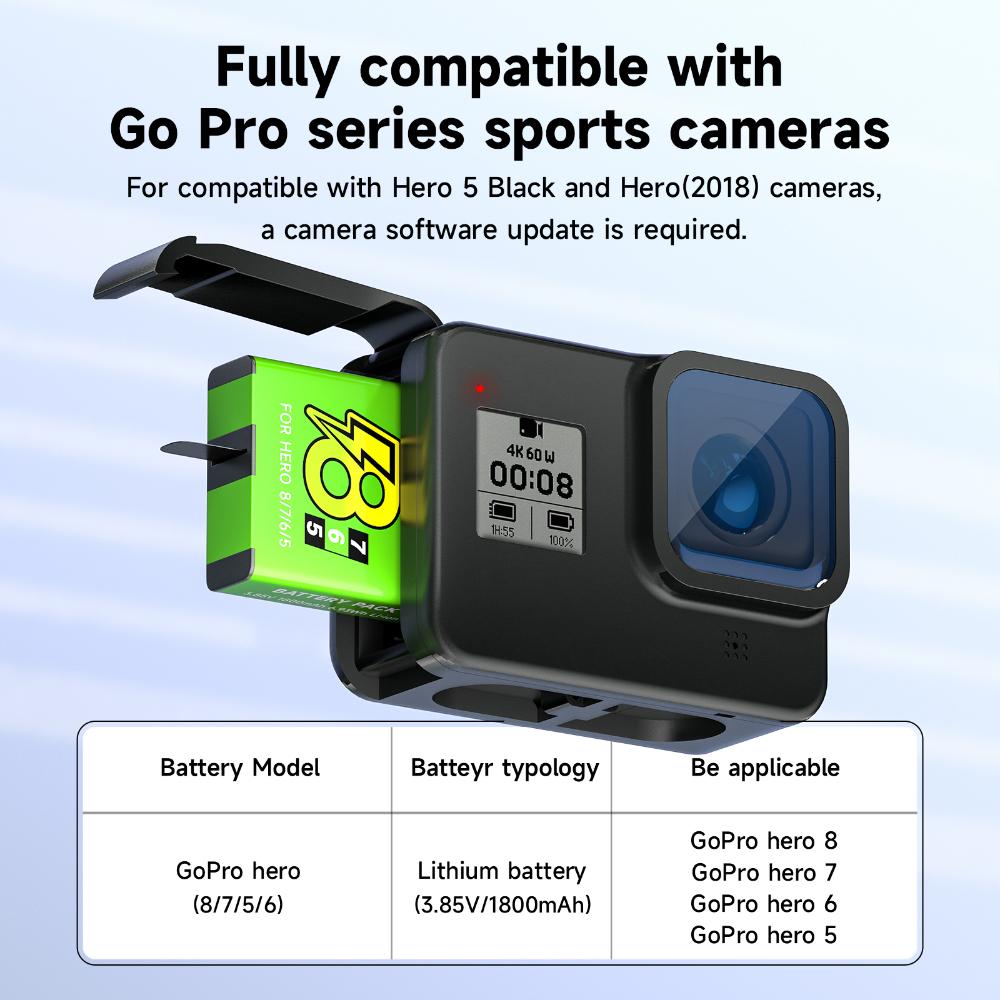 PALO Für GoPro Hero 5 6 7 8 Kameraakku, 4 Steckplätze, LED-Licht, Akkuladegerät, Aufbewahrungsbox mit USB-Kabel für GoPro 8 Kamera