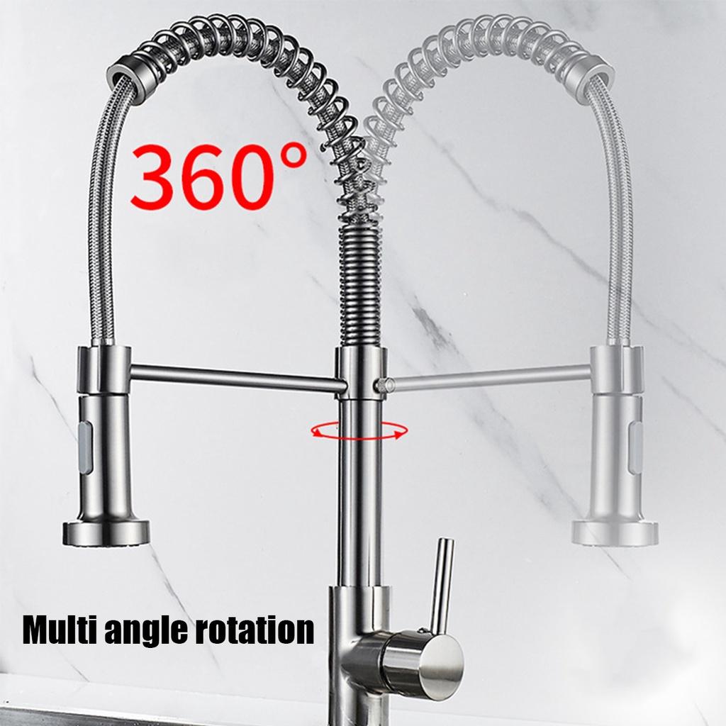 Polished Stainless Steel Black Single Handle Kitchen Basin Faucet 360 Rotating Cold and Hot Water Mixer Tap Deck Mounted