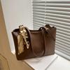Early spring new high-end solid color tote bag silk scarf shoulder bag large-capacity commuter women's bag simple and versatile