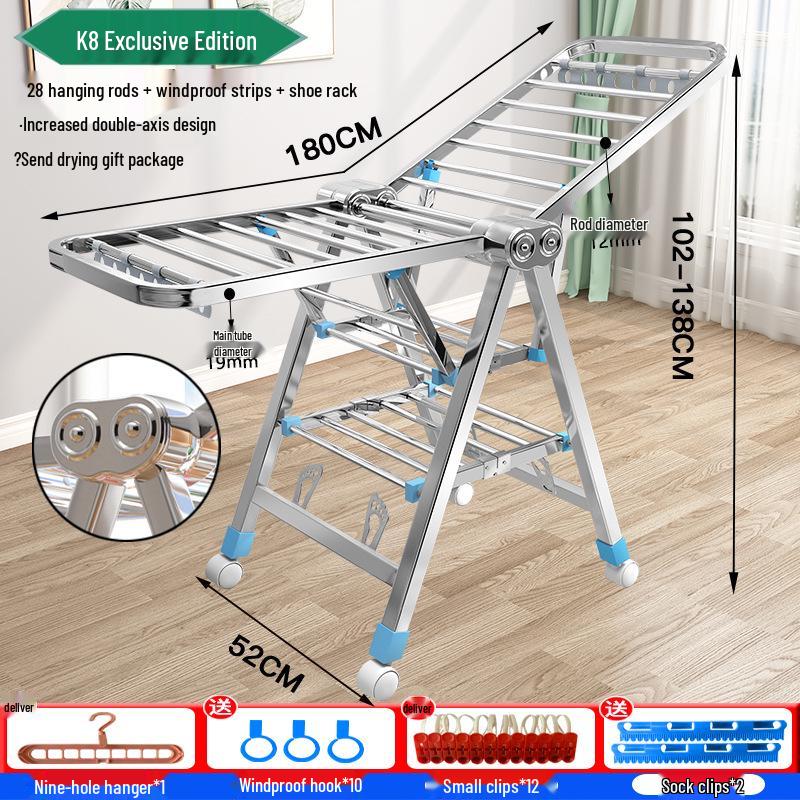 Wing-Shaped Stainless Steel Folding Clothes Rack for Indoor Drying and Storage