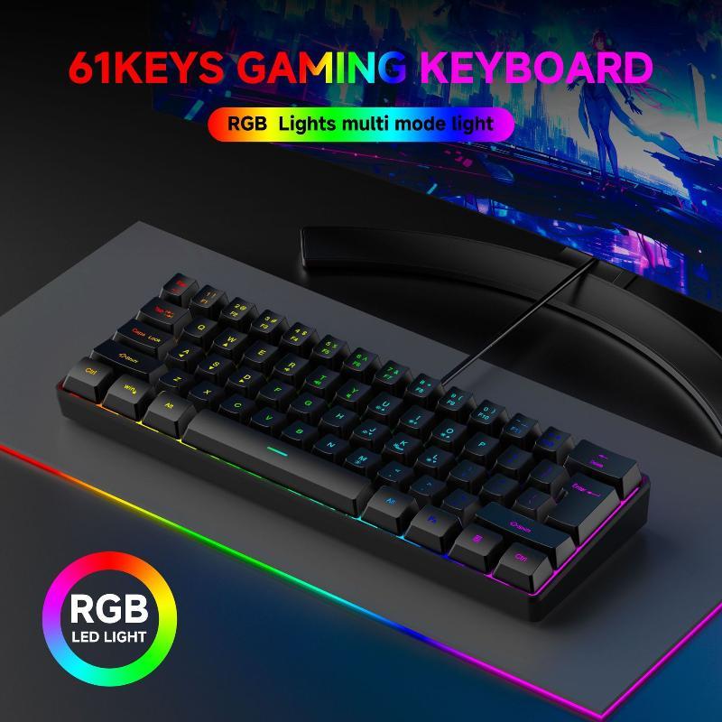 Portable 61 Keys Wired Mini Mechanical Keyboard K61 Ergonomic Quiet Keyboard for PC Office Home Gaming