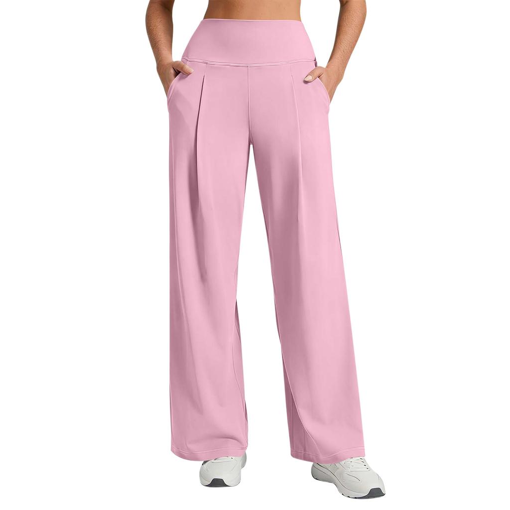 Women's Casual Wide Leg Pants Elastic Waistband with Pockets Soft Comfortable Fit Suitable for Daily Wear and Light Exercise