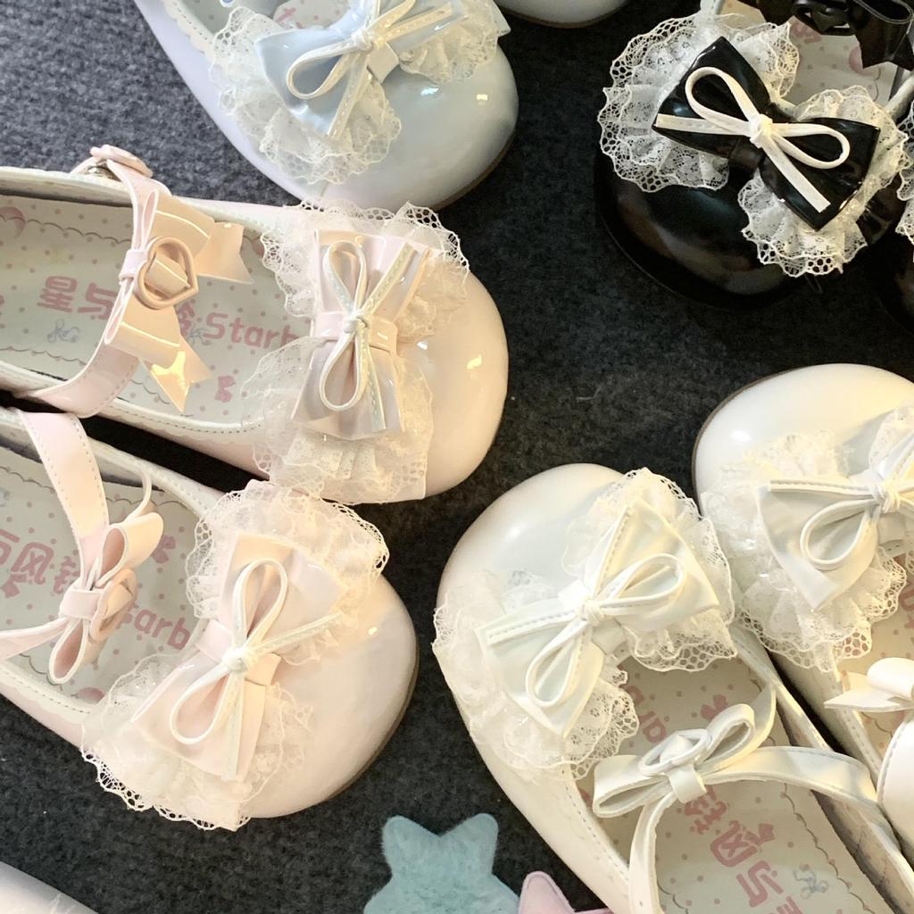 New Lace Bow Ballet Round Head Low Heel Women's Shoes