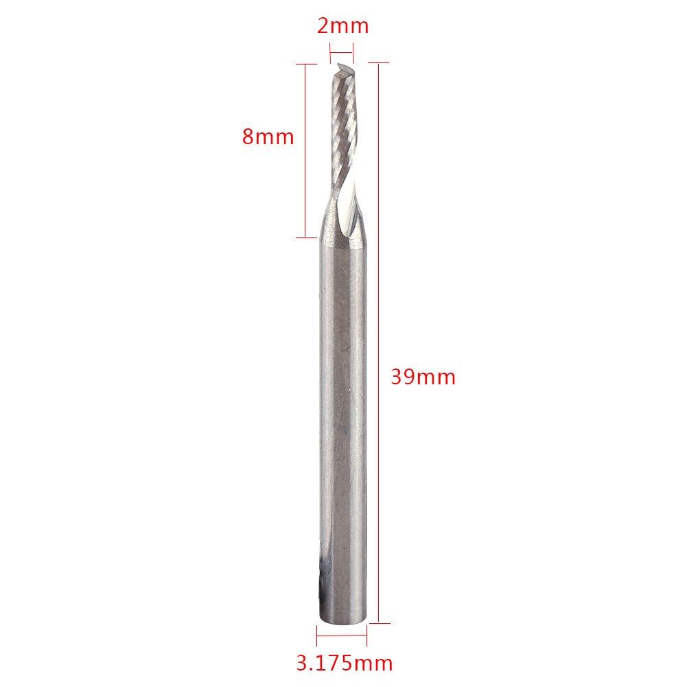 2Mm Single Flute Bits, 10pcs/Set Tungsten Carbide End Mill 1/8'' Shank Milling Cutter Single Flute Spiral Bit CNC Rotary Burrs Kit