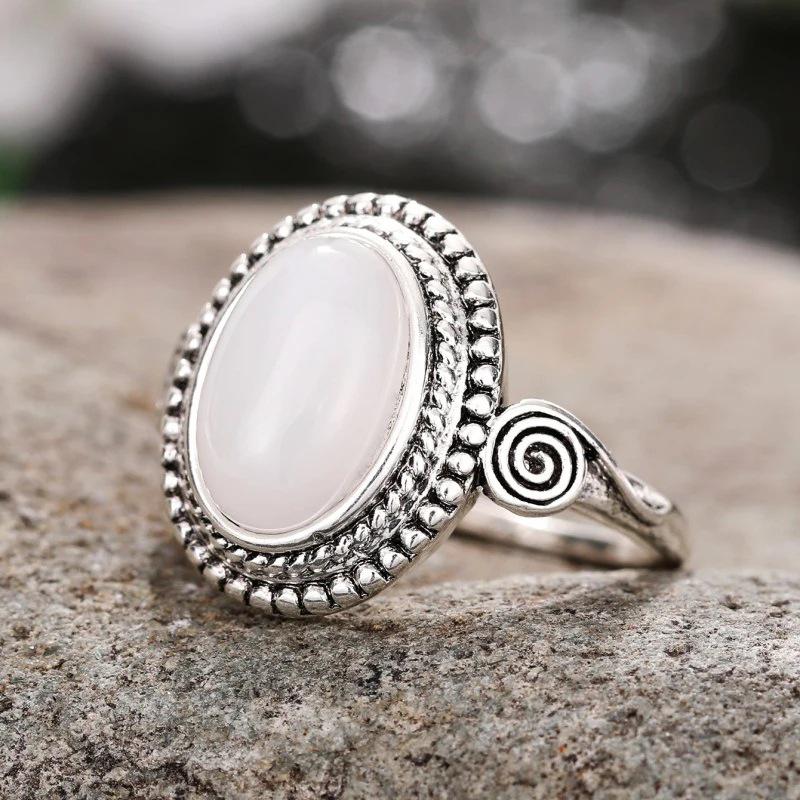Cao Shi Women's Exaggerated Punk Style Moonstone Oval Engagement Ring
