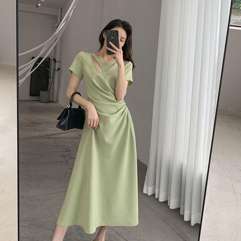 Women's 2026 Summer French Hollow Elegant Waist-Cinched Hepburn Style Long Dress