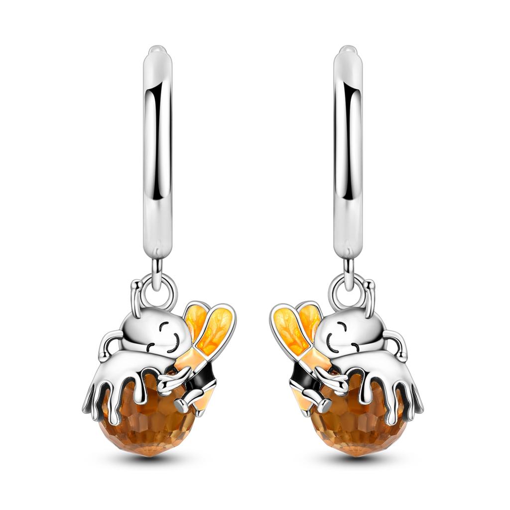 Woman Earring 925 Silver Original Eardrop Hoop Earring Sunflower Bee Bow Fashion Jewelry