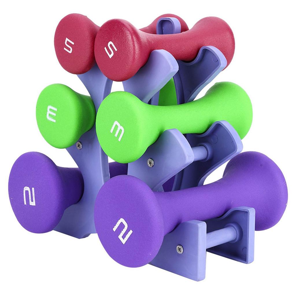 6pcs Hand Fitness Weights Set Holder Rack 2lb 3lb 5lb Bodybuilding Exercise Equipment