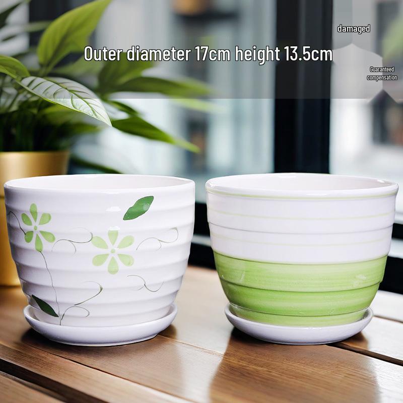Simple Creative Ceramic Hanging Flower Pot with Tray - Large/Extra Large for Succulents and Green Pothos