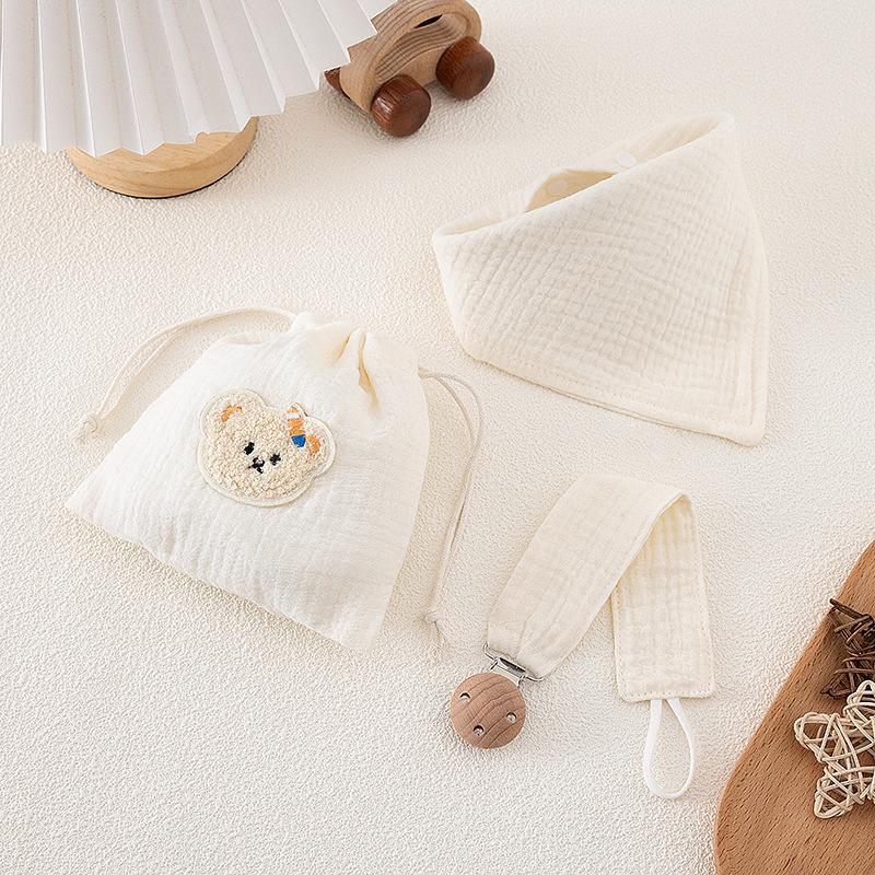 

3pcs Cotton Baby Bibs and Pacifier Clips Baby Organizer Gauze Triangle Saliva Towel Absorbent Baby Burp Cloths Kids Accessories бежевый