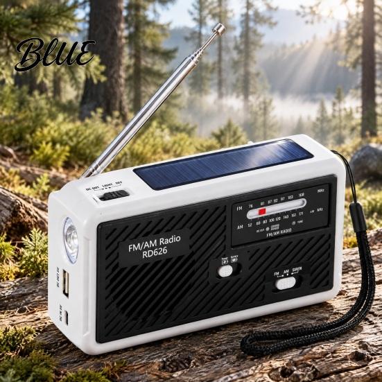 Radio with SOS Alarm Hand Crank Solar Emergency Radio, LED Flashlight, Alarm, Cell Phone Charger, Portable AM FM for Outdoor Survival Camping