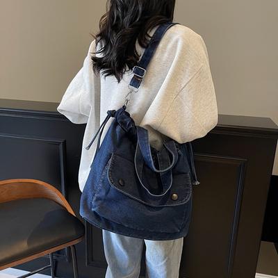 Denim Bucket Bag neuer Trend Kordelzug Umhängetasche Mode literarischer Stil lässige Messenger Bag