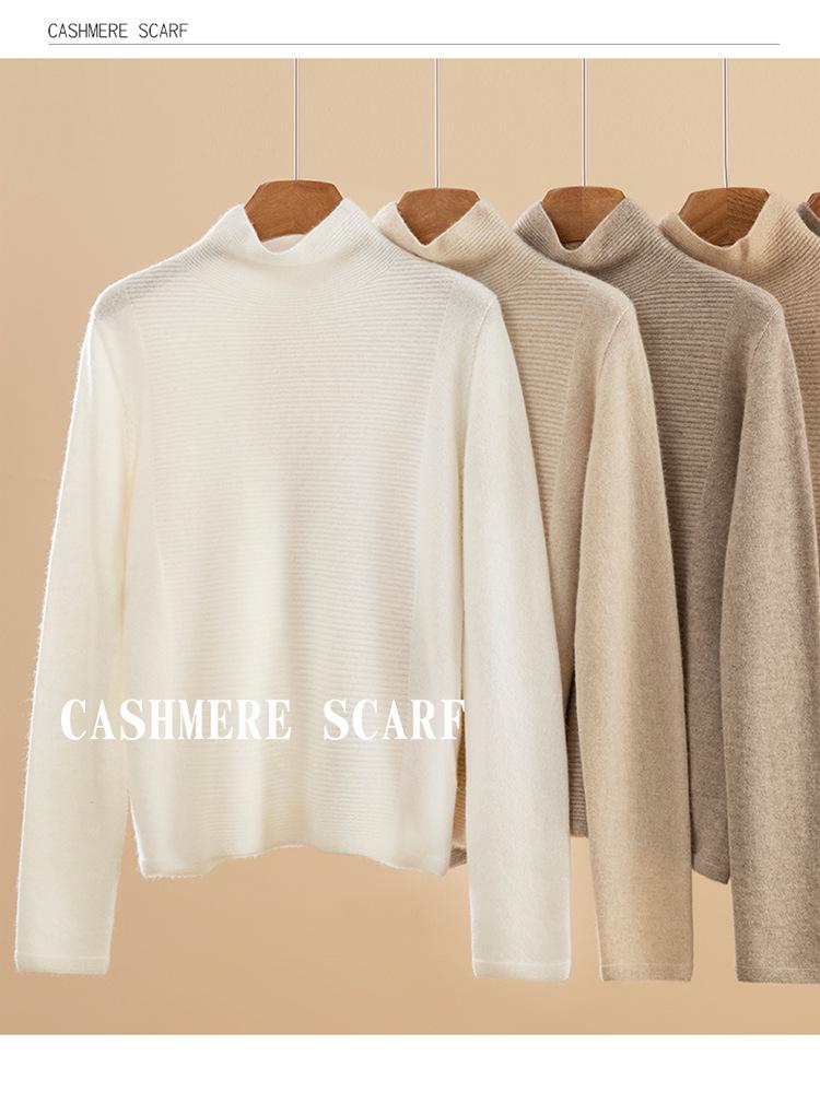 Women's High-Neck 100% Cashmere Sweater - New Fashion Solid Color Pullover Warm Knitwear